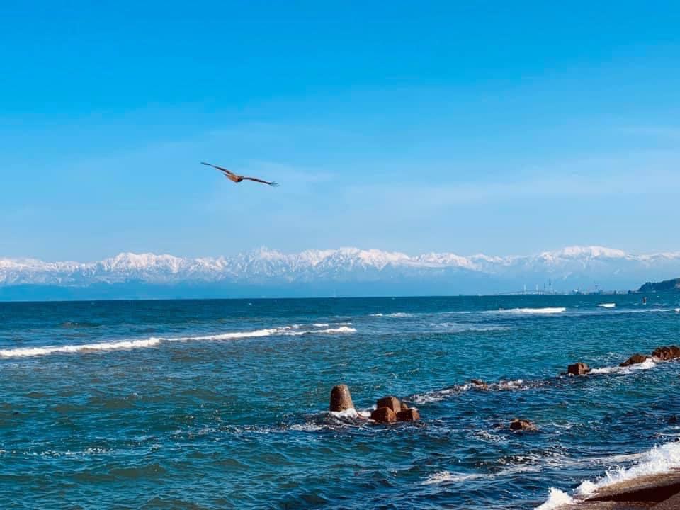 The Tateyama Mountain Range seen from the coast of Takaoka City