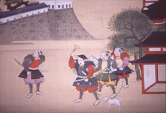 Arayori setting out for falconry (detail from the Tateyama Mandala, Daisenbō A version; collection of Daisenbō, Ashikuraji)
