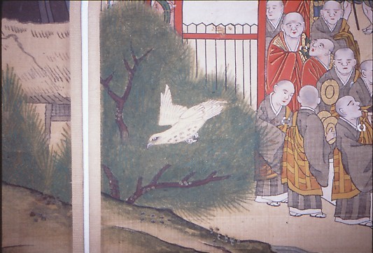 The fleeing white hawk (detail from the Tateyama Mandala, Daisenbō A version; collection of Daisenbō, Ashikuraji) 