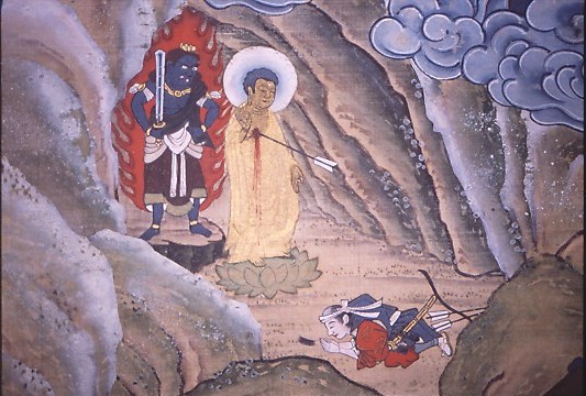 Arayori inside Tamadenokutsu Cave (detail from the Tateyama Mandala, Daisenbō A version; collection of Daisenbō, Ashikuraji)