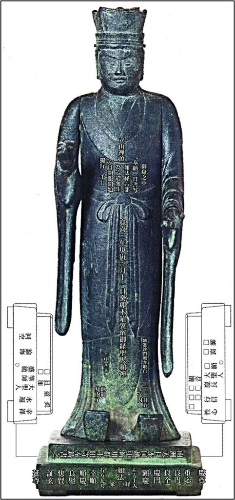 Inscriptions on the standing bronze statue of Taishakuten