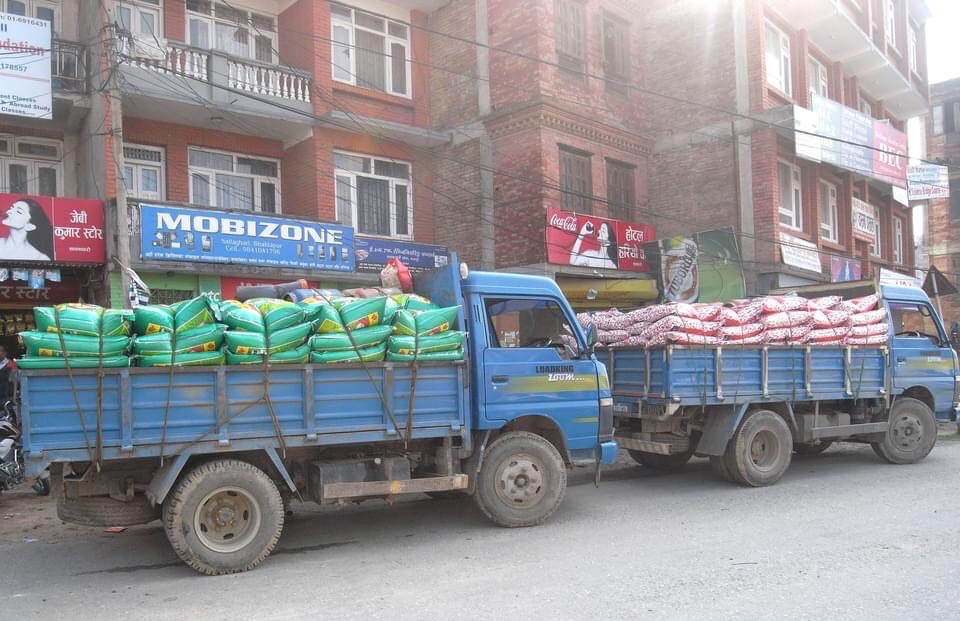 Transporting relief supplies procured in Kathmandu