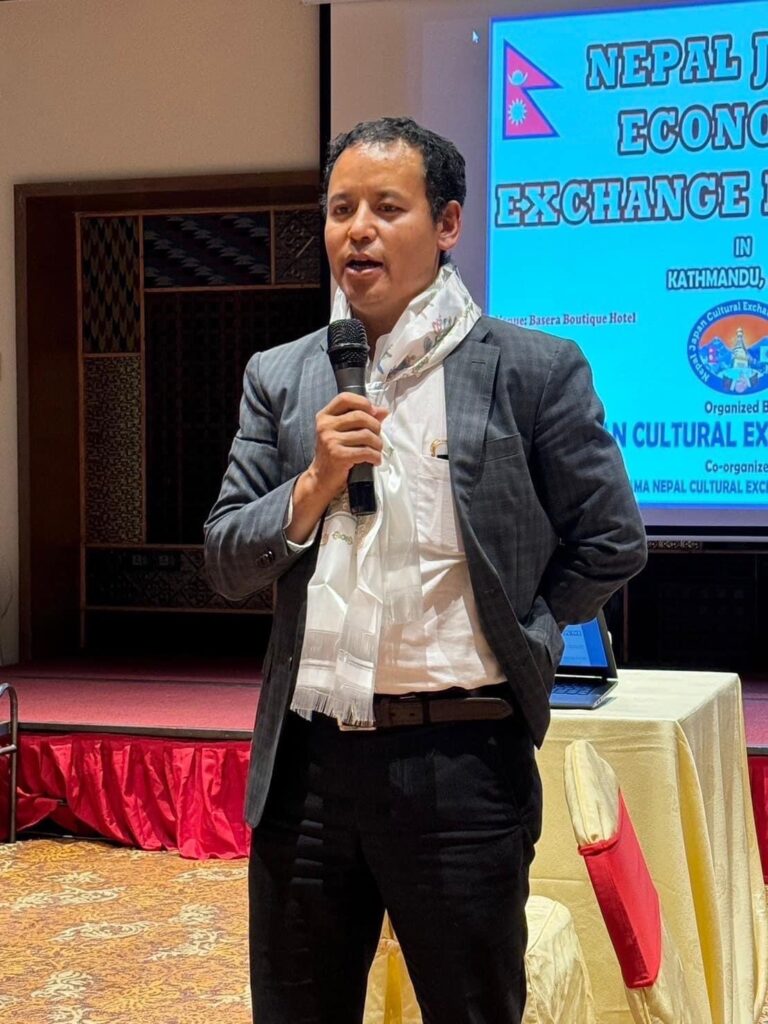 Dhalma speaking at a policy dialogue on Nepal–Japan Economic Cooperation meeting